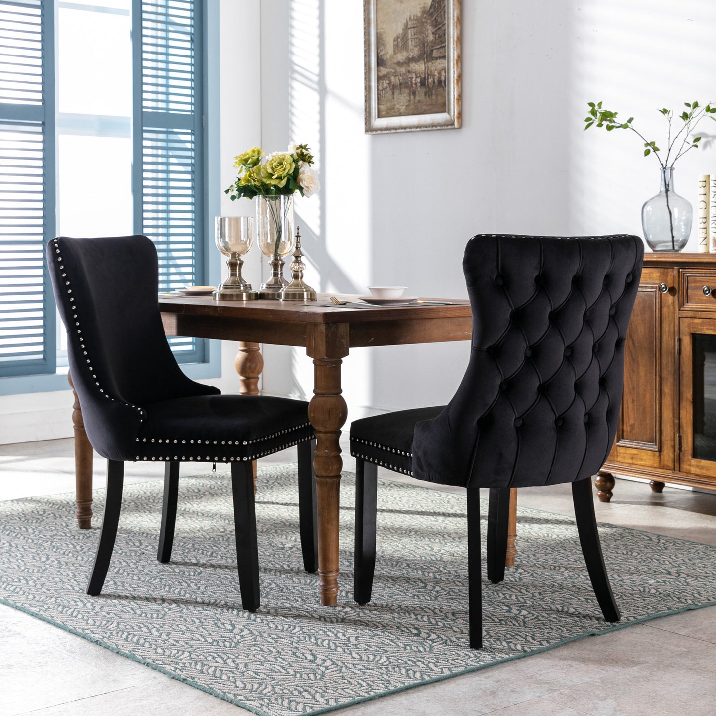 GOMYHOME Black Set Of 2 Modern Upholstered Dining Chairs