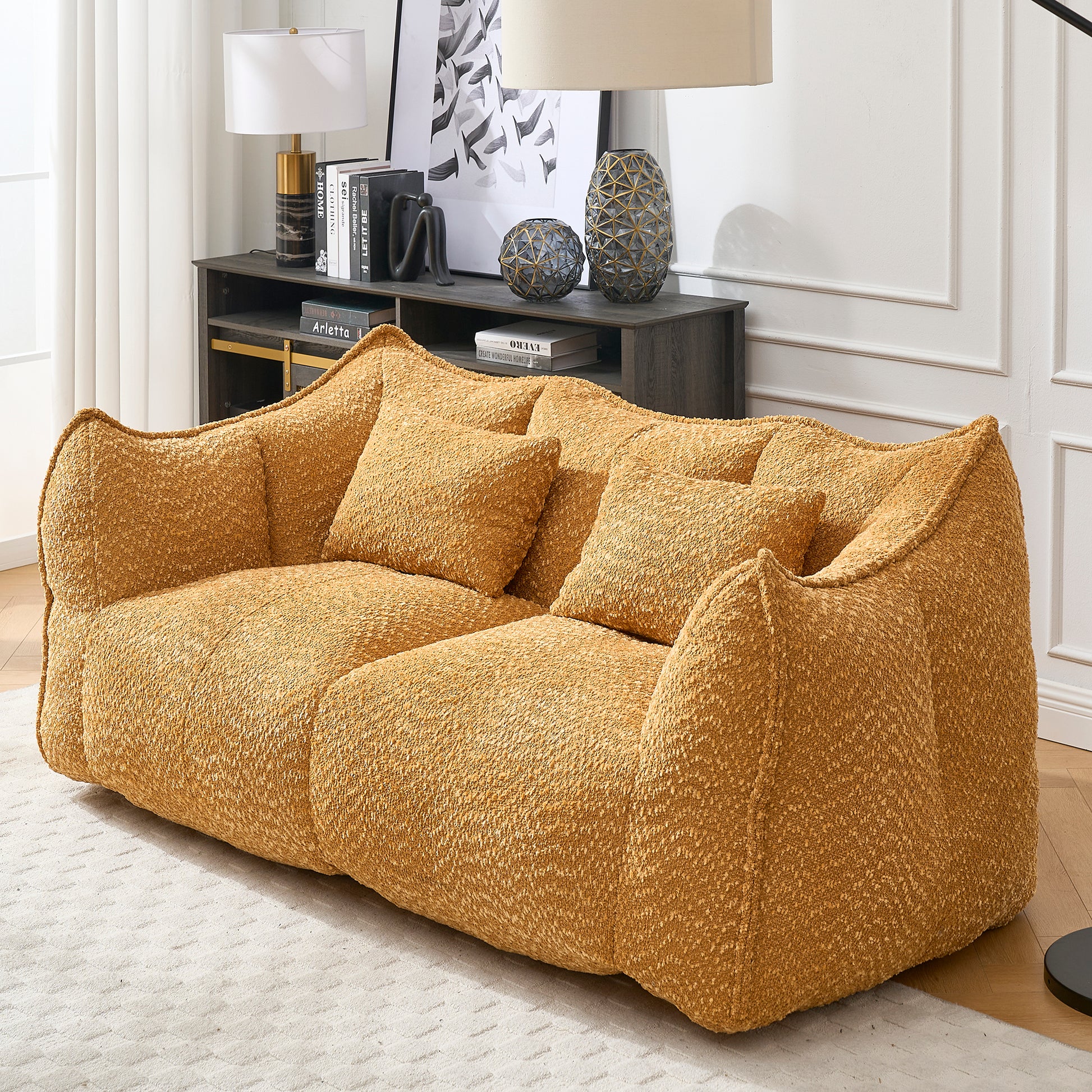 GOMYHOME yellow chenille bean bag chair with foam core for modern living room lounging