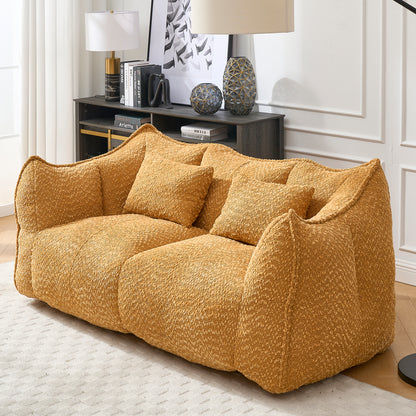 GOMYHOME yellow chenille bean bag chair with foam core for modern living room lounging