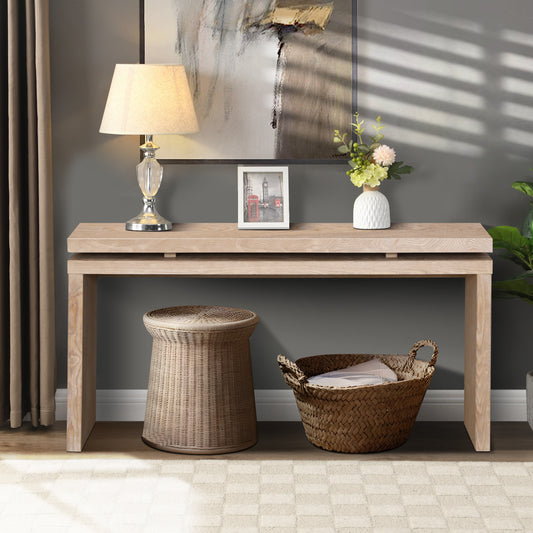 GOMYHOME 59.8-Inch Antique Natural,White Washed Farmhouse Console Table in Antique Natural,White Washed finish for entryway