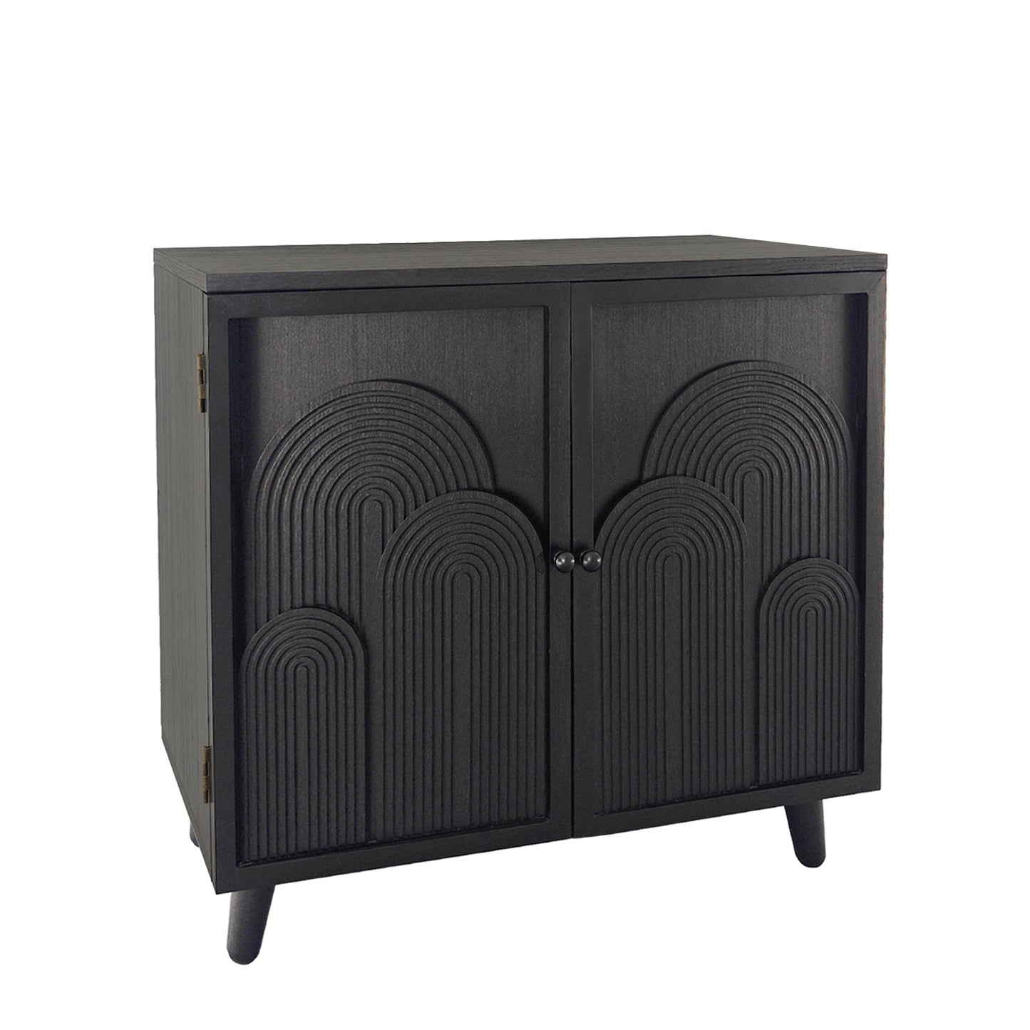 GOMYHOME 31" Black Wood Accent Storage Cabinet with Embossed Doors and Shelves
