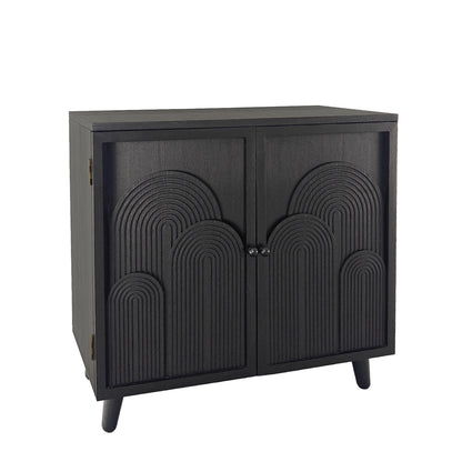 GOMYHOME 31" Black Wood Accent Storage Cabinet with Embossed Doors and Shelves