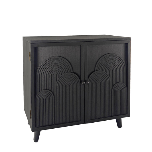 GOMYHOME 31" Black Wood Accent Storage Cabinet with Embossed Doors and Shelves