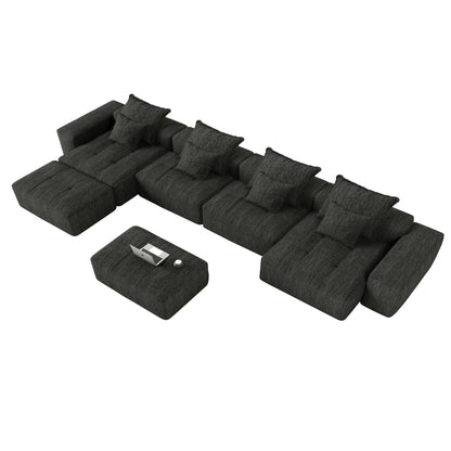 GOMYHOME Black 8-Piece Oversized Chenille Modular Sectional Sofa