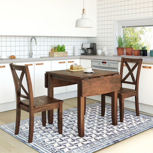 GOMYHOME TOPMAX 3-Piece Wood Drop Leaf Breakfast Nook Dining Table Set with 2 X-back Chairs.