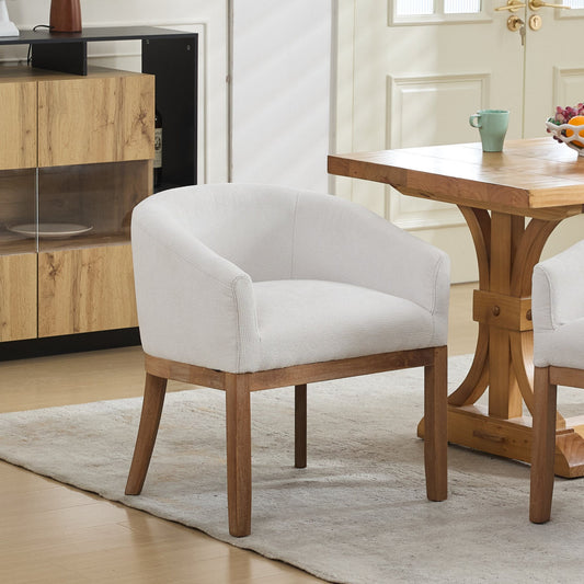 Mid-Century Modern Barrel Dining Chair with Arms, Linen Upholstered, Beige