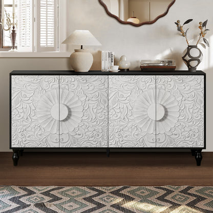 GOMYHOME Vintage White and Black TV Stand & Accent Cabinet with Adjustable Storage
