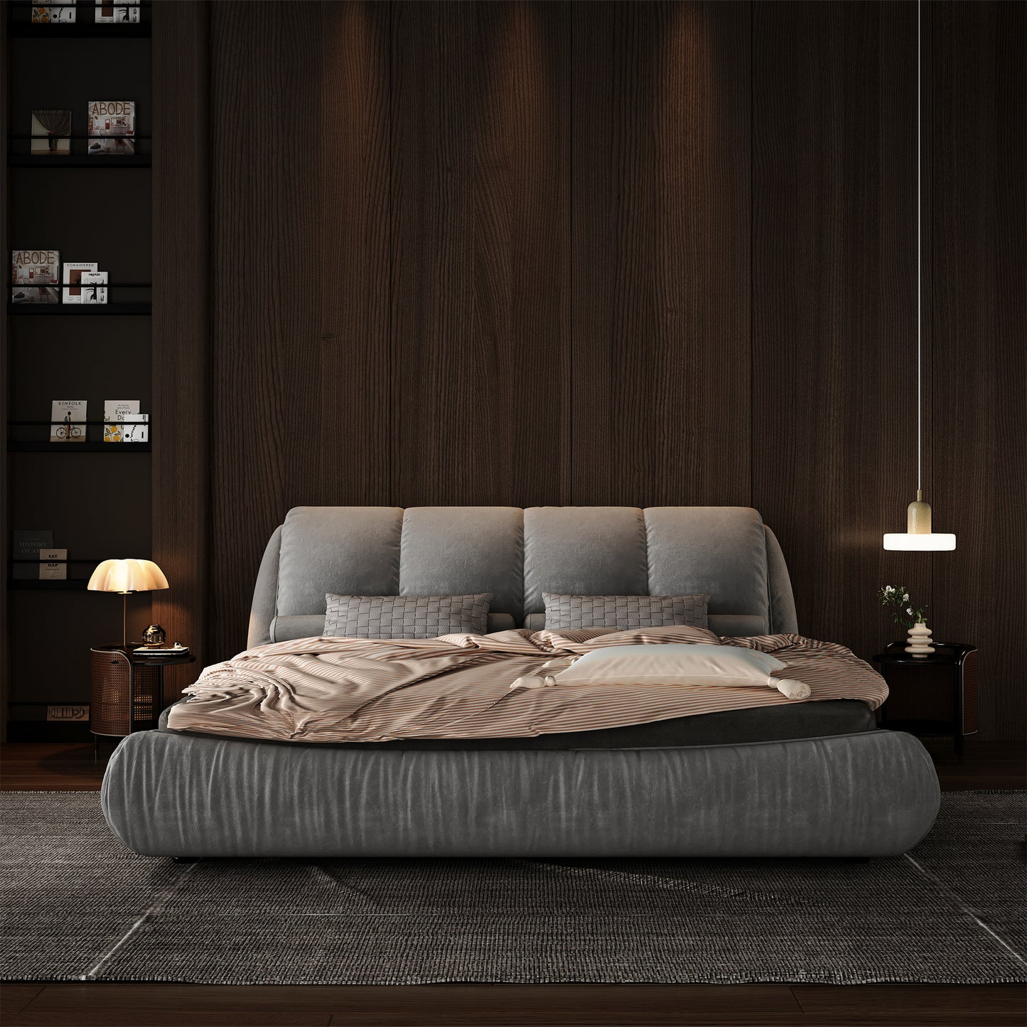 GOMYHOME gray oversized backrest upholstered platform bed main product image