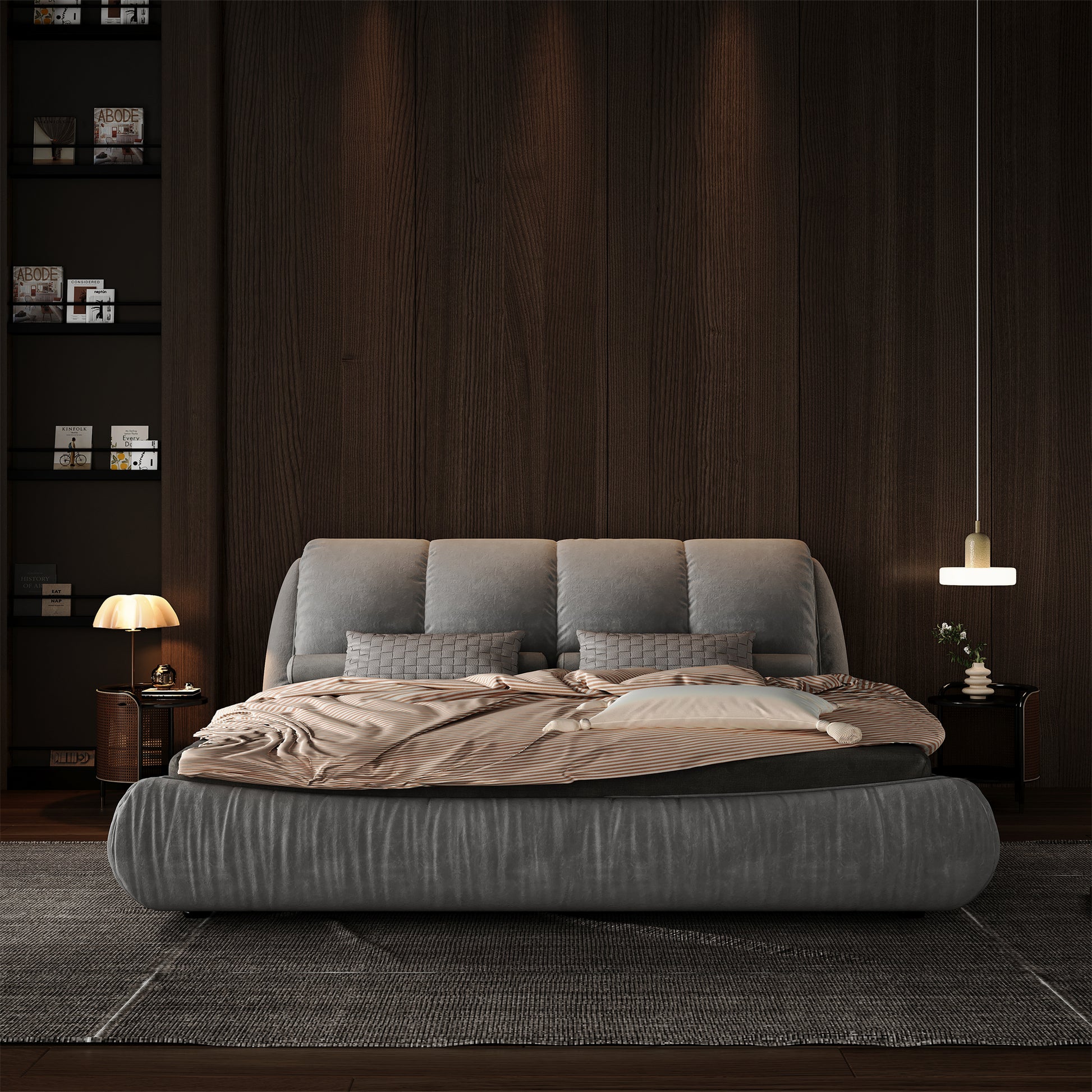 GOMYHOME gray oversized backrest upholstered platform bed main product image