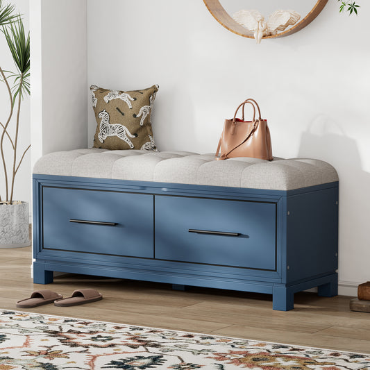 Upholstered Storage Bench with Drawers, Modern Entryway or Bedroom Seat with Hidden Storage
