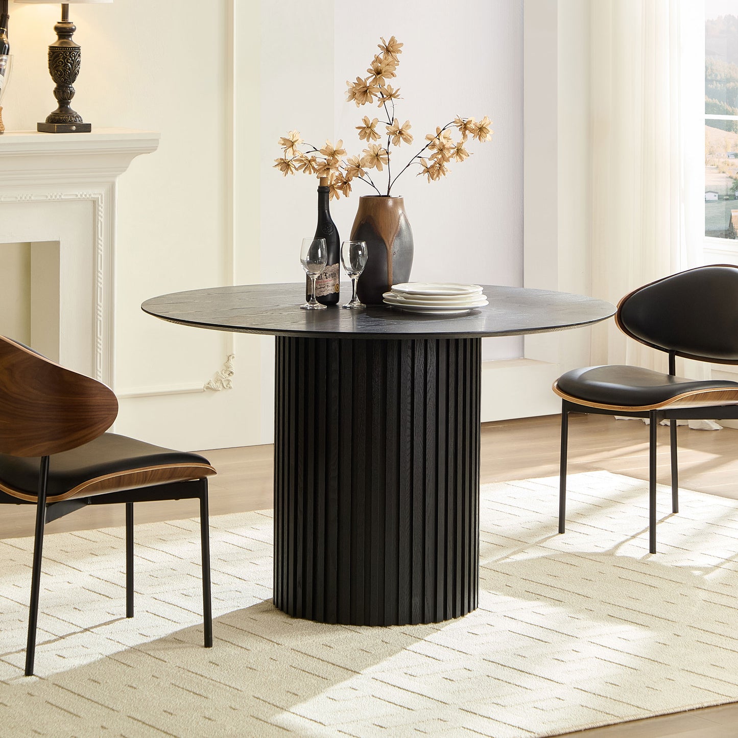 GOMYHOME Black 46.45" Round Dining Table for Kitchen and Dining Room in Black for dining room