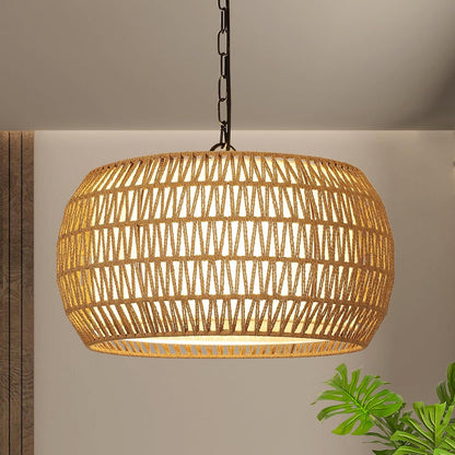 '-Rattan Farmhouse Chandelier, Boho Pendant Light Fixture for Dining & Living