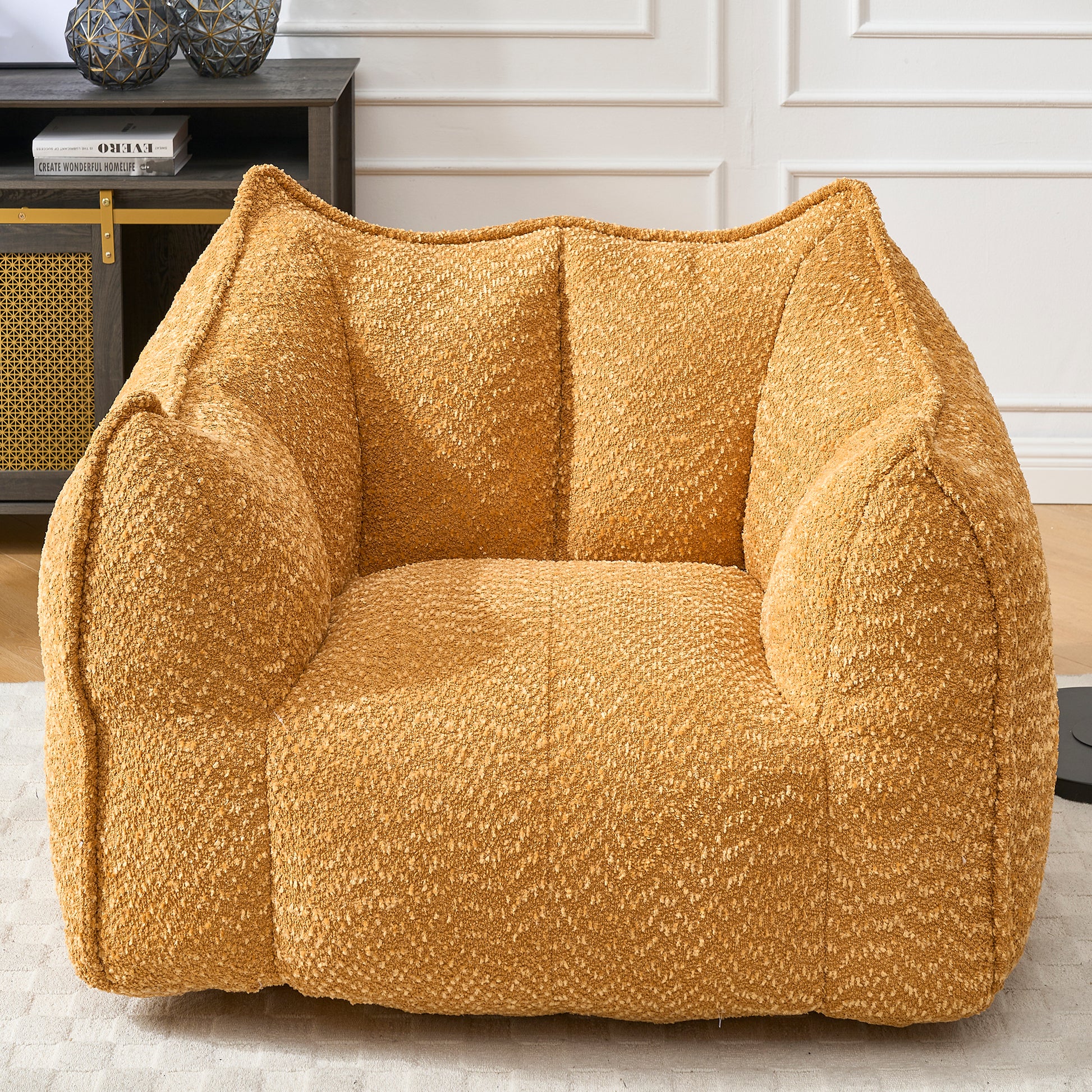 GOMYHOME yellow chenille bean bag chair with foam core for modern living room lounging