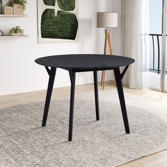 42" Round Dining Table for 4, Modern Wooden Kitchen Table with Solid Wood Legs, Black