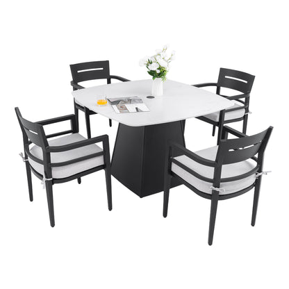 GOMYHOME Ember Black Aluminium 44.17" Dining Table Set for dining room