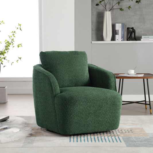 GOMYHOME 30.3-Inch Green Bouclé 360° Swivel Barrel Accent Chair for Living Room
