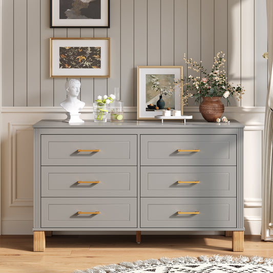 GOMYHOME Gray 6-Drawer Double Dresser in Gray finish for bedroom