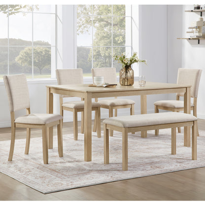 GOMYHOME beige, light oak beige, light oak 6-piece dining table set with bench for dining room and kitchen