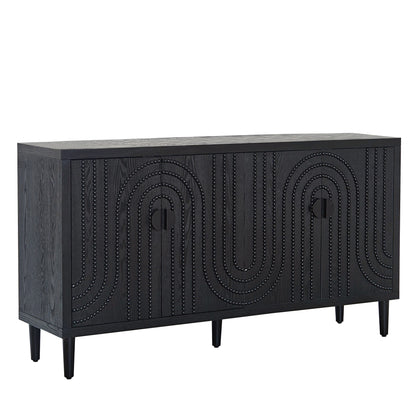 GOMYHOME Modern Black Sideboard Cabinet with Decorative Nailhead Accents, Stylish Storage Solution for Dining, Living Rooms