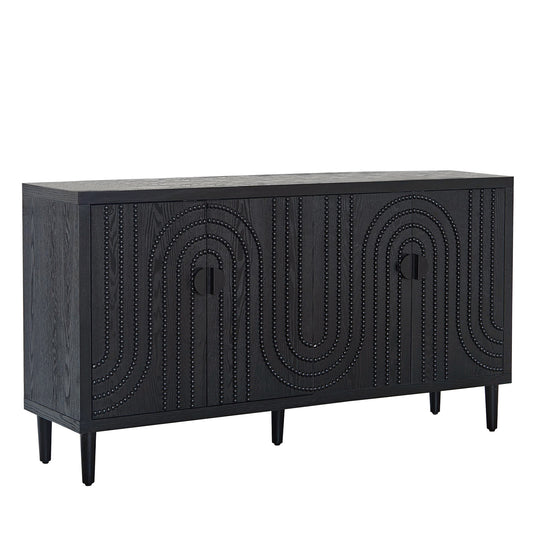 GOMYHOME Modern Black Sideboard Cabinet with Decorative Nailhead Accents, Stylish Storage Solution for Dining, Living Rooms