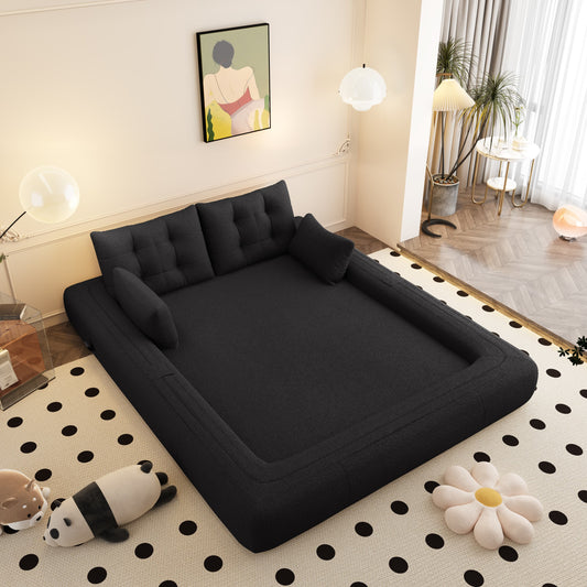GOMYHOME Black 78.7-Inch Foldable Teddy Human Dog Bed Sofa