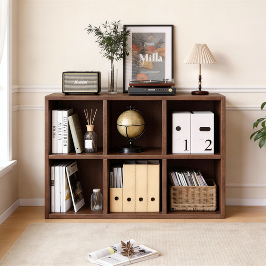 GOMYHOME Solid Wood 6-Cube Bookshelf Storage Organizer Display Cabinet, Walnut