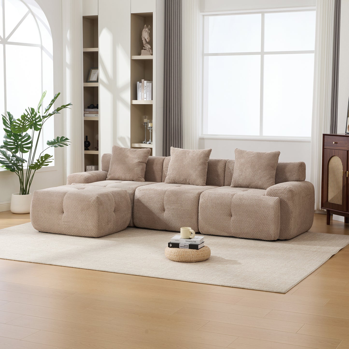 GOMYHOME 104.3-Inch Taupe 4-Piece L-Shaped Modular Sectional Sofa