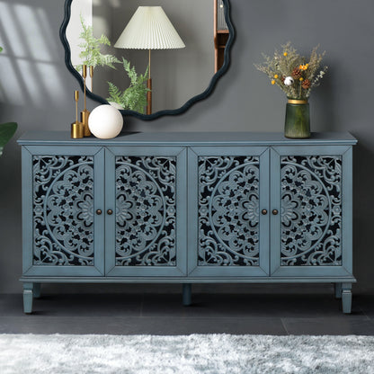 GOMYHOME Antique Blue 60-inch Floral Carved Buffet Cabinet & TV Stand