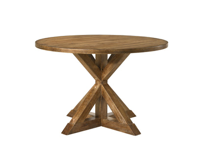 GOMYHOME 48" Round Wood Pedestal Dining Table, Modern Farmhouse Oak Veneer Kitchen Table, Warm Brown