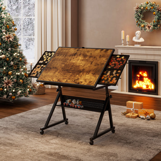 1500-Piece Jigsaw Puzzle Table with Adjustable Height & 4 Storage Trays, Black
