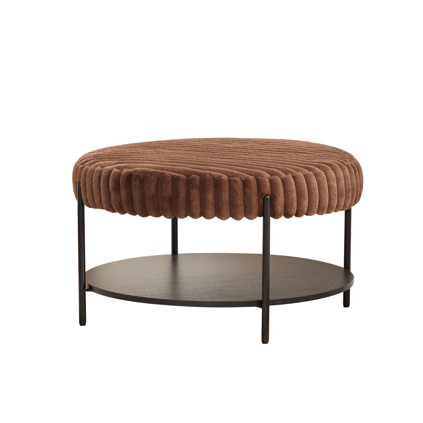 GOMYHOME 30.9-Inch Brown Faux Fur Ottoman Coffee Table with Storage Shelf