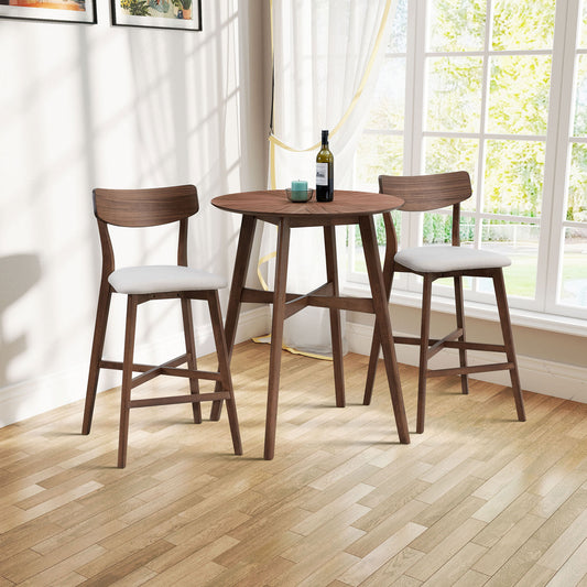 3-Piece Pub Table Set with Bar Stools, Round Counter Height Dining Set, Walnut