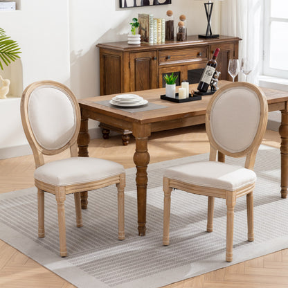 GOMYHOME Beige French Linen Fabric Dining Chairs, Set of 2