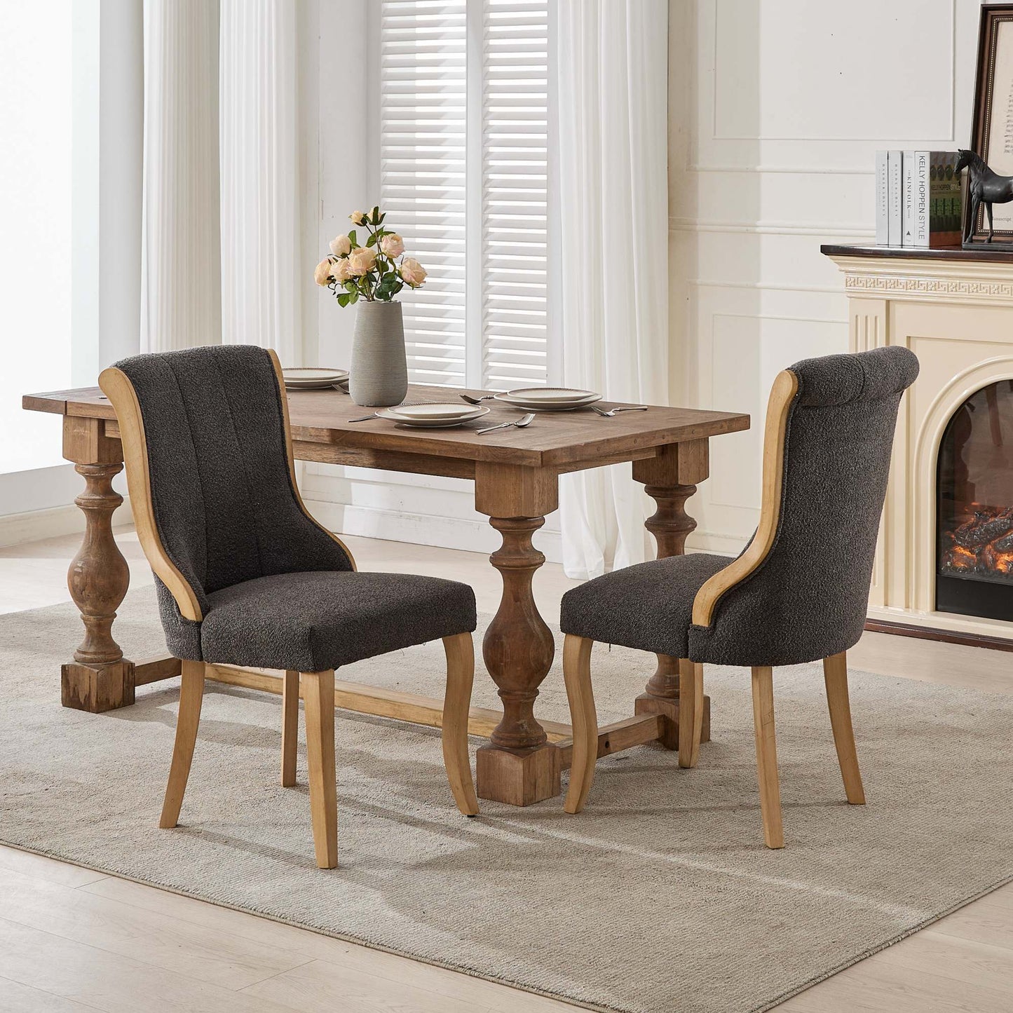GOMYHOME Gray Mid-Century Modern Velvet Dining Chairs, Set of 2