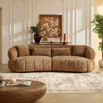 GOMYHOME Curved Upholstered Sofa, Modern 4-Seater Couch for Living Room