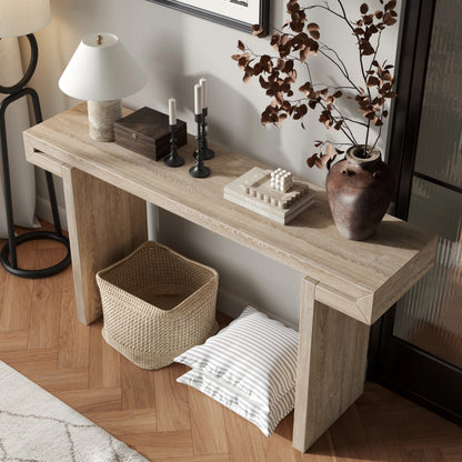 GOMYHOME 59.84-Inch Natural Wood Farmhouse Console Table in Natural Wood finish for entryway