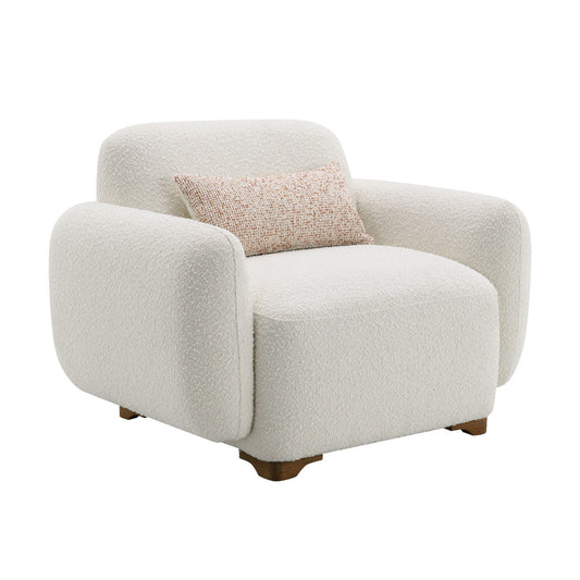 GOMYHOME 43" Modern Beige Boucle Accent Chair, Pocket Coil Oversized Armchair with Pillow