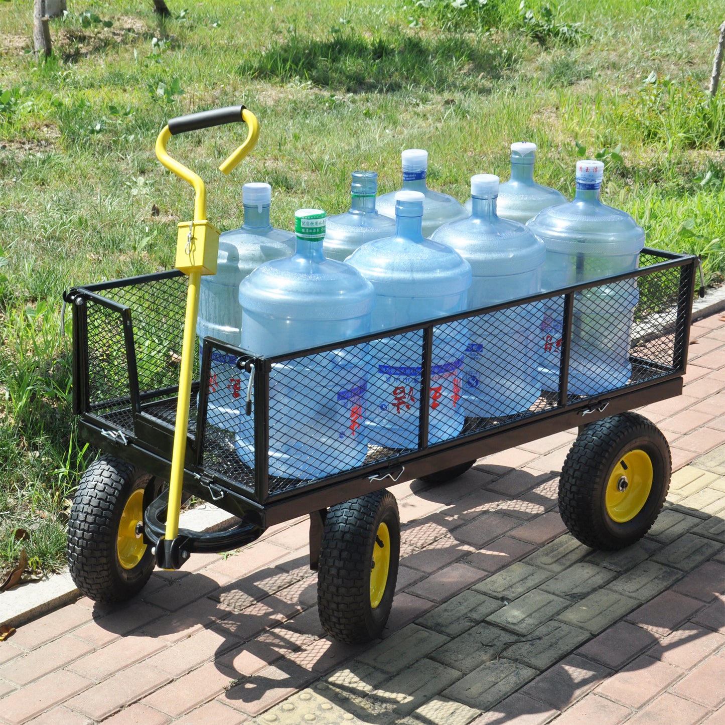 GOMYHOME BIG Wagon Cart Garden Cart Trucks Make It Easier to Transport Firewood Yellow+Black