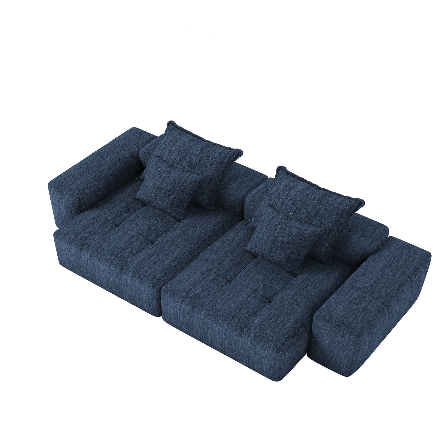 GOMYHOME Blue 4-Piece Chenille Modular Sectional Sofa with 2 chaise lounges and 2 armrests