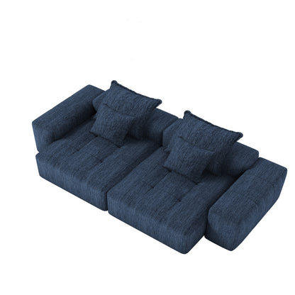 GOMYHOME Blue 4-Piece Chenille Modular Sectional Sofa with 2 chaise lounges and 2 armrests