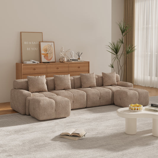 GOMYHOME 135.4-Inch Taupe 6-Piece U-Shaped Modular Sectional Sofa Bed