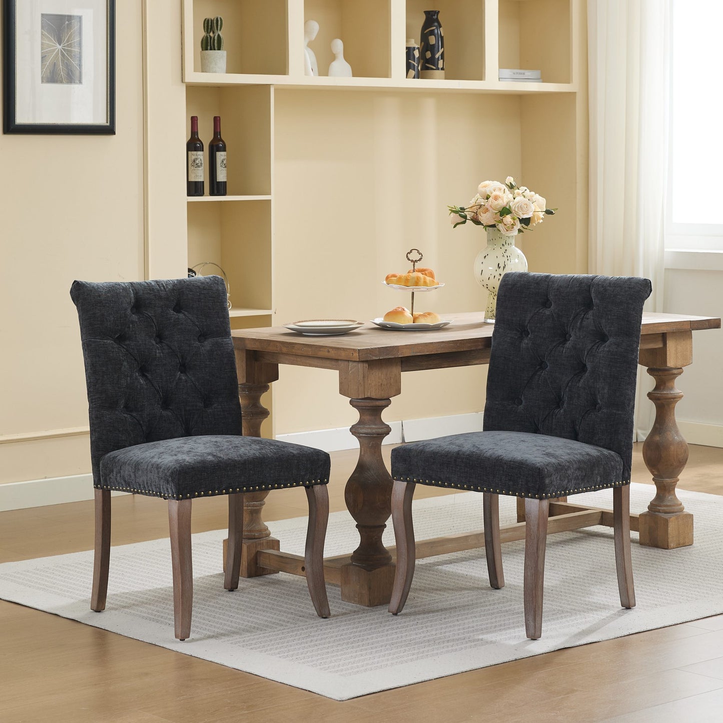 GOMYHOME Black Set Of 2 Modern Upholstered Dining Chairs