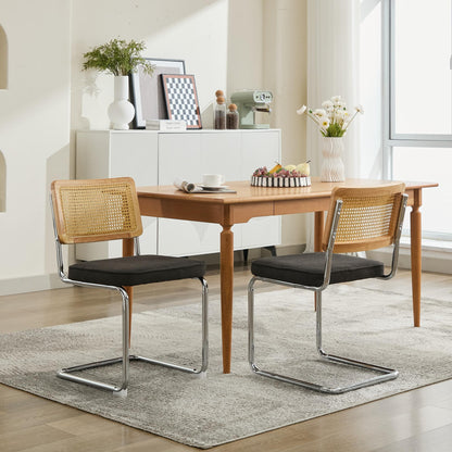 GOMYHOME Natural Mid-Century Modern Velvet Cane-Back Accent Dining Chair, Set of 2