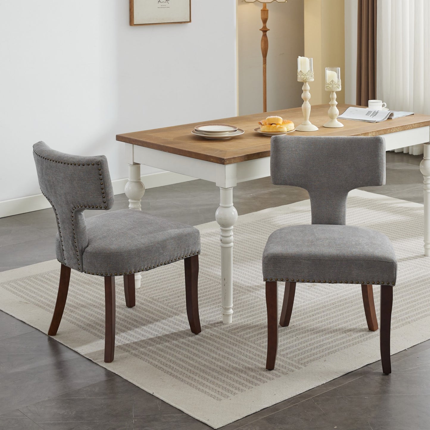 GOMYHOME Gray Mid-Century Modern Linen Fabric Accent Dining Chair, Set of 2