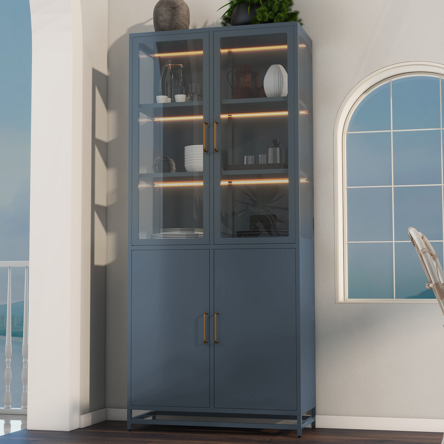 GOMYHOME Dark Blue Storage Cabinet Set of 2 for Organized Homes with Practical Modern Style