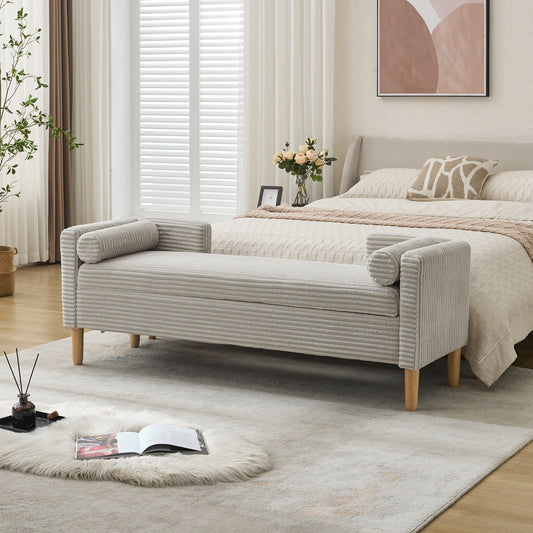 GOMYHOME light gray light gray corduroy 65.35-inch storage bench for living room bedroom and apartment