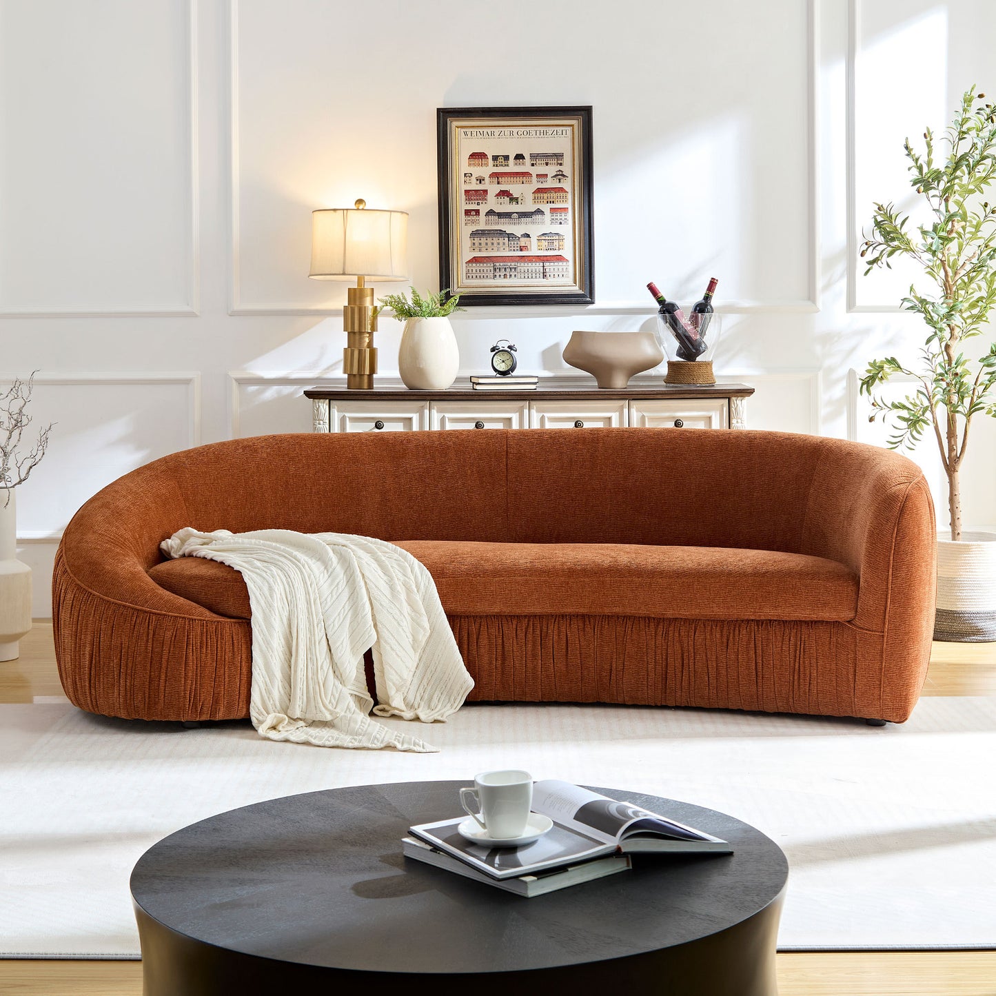 GOMYHOME Curved Upholstered Sofa, Modern 4-Seater Couch for Living Room
