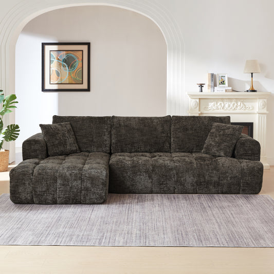 GOMYHOME Chenille L-Shaped Sectional Sofa with Chaise, 4-Seat Tufted Couch