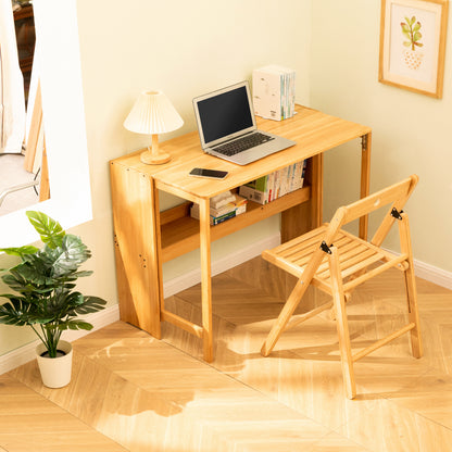 GOMYHOME Bamboo Folding Desk, Space-Saving Computer Desk for Small Spaces, Foldable Study