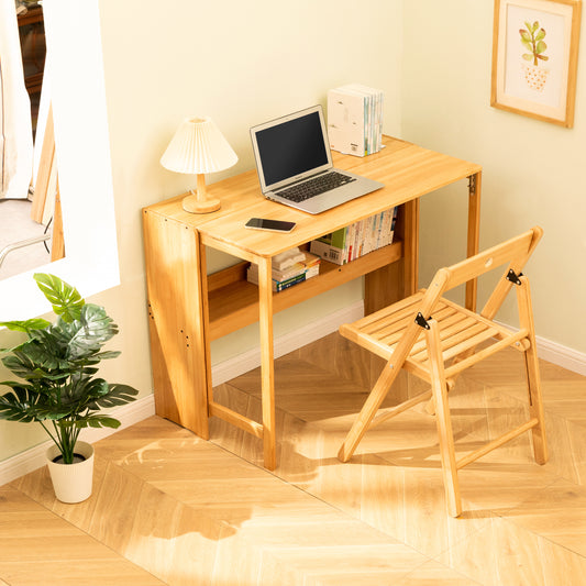 GOMYHOME Bamboo Folding Desk, Space-Saving Computer Desk for Small Spaces, Foldable Study